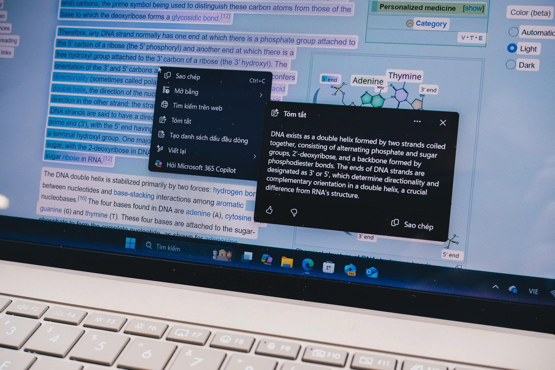 tính năng tóm tắt văn bản trên laptop AI 2026