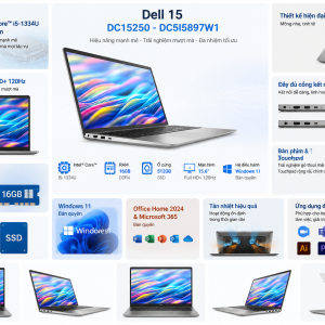 Laptop Dell 15 DC15250 i5-1334U mã DC5I5897W1 màu bạc sang trọng cho văn phòng